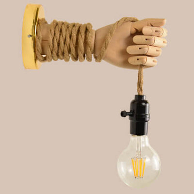 Applique murale Vintage créative en forme de main, bras en corde de chanvre, ficelle, 1 lumière 