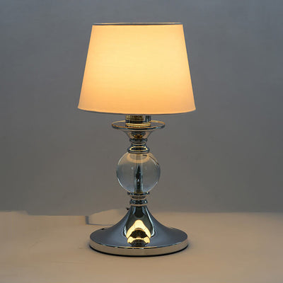 European-style Simple White Fabric Chrome Metal 1-Light Table Lamp