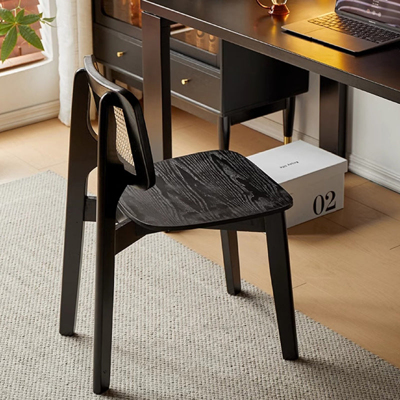 Modern Minimalist Skeleton Square Back Solid Wood Rattan Dining Chair Backrest For Dining Room