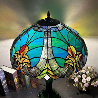 Traditional Tiffany Dome Resin Glass 3-Light Table Lamp For Living Room