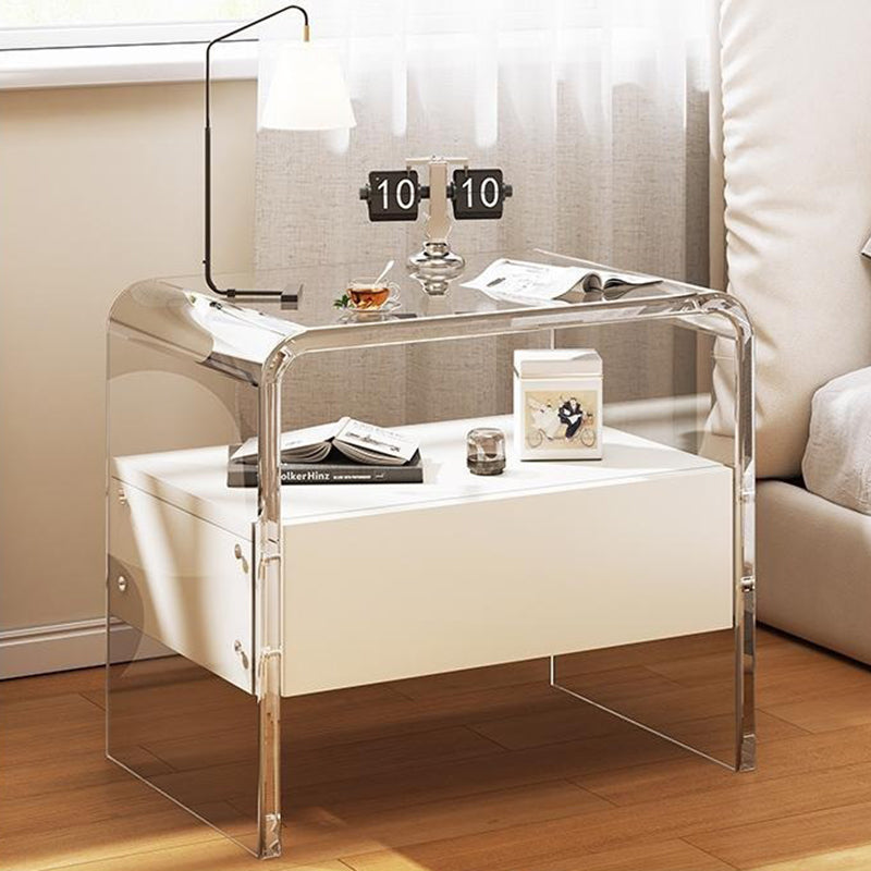 Modern Simplicity Rectangular Tabletop Acrylic Solid Wood Nightstand 1-Drawer For Bedroom