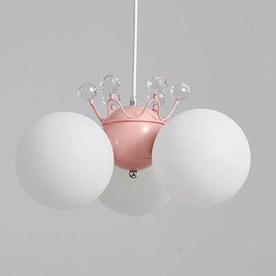 Contemporary Creative Cream Hardware Crystal Decor PE Round Shade 3-Light Kids Chandelier For Living Room