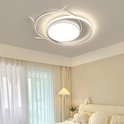 Modern Art Deco Iron Acrylic Square Round Leave LED Flush Mount Ceiling Light For Bedroom