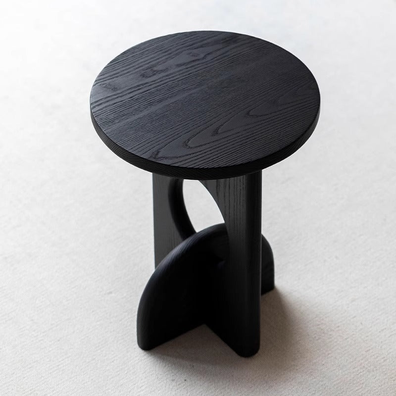 Modern Minimalist Round Cross Base Ash Wood End Table For Living Room