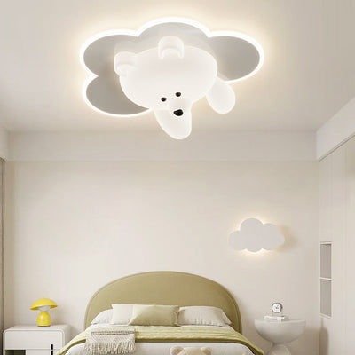 Modern Art Deco Round Cloud Bear Acrylic Iron LED Flush Mount Ceiling Light For Bedroom