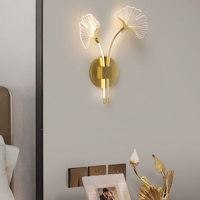 Contemporary Nordic Ginkgo Leaf Iron Aluminium Acrylic LED Wall Sconce Lamp For Bedside