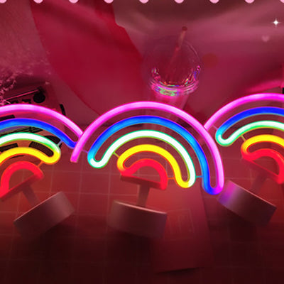 Contemporary Creative Rainbow Unicorn Plastic Acrylic LED Table Lamp For Bedroom