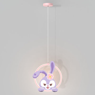 Contemporary Creative Kids Iron Aluminum Acrylic Circle StellaLou Rabbit LED Pendant Light For Bedroom