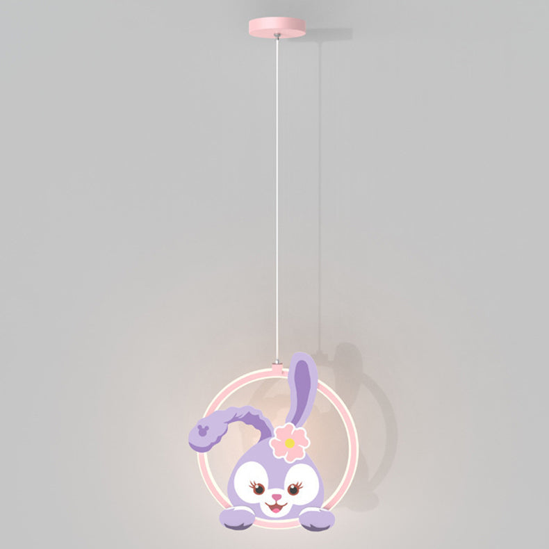 Contemporary Creative Kids Iron Aluminum Acrylic Circle StellaLou Rabbit LED Pendant Light For Bedroom