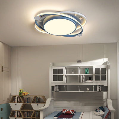 Modern Art Deco Starry Night Round Oval Acrylic Aluminum LED Flush Mount Ceiling Light For Bedroom