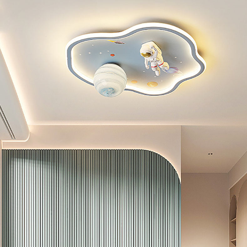 Contemporary Creative Cartoon Planet Spaceman Acrylic LED Kids Flush Mount Ceiling Light For Living Room