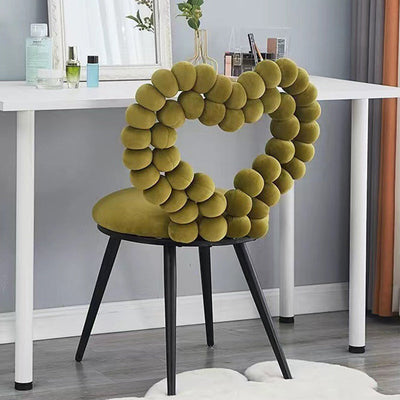 Contemporary Scandinavian Velvet Sponge Metal Heart Ball Round Vanity Stool Backrest For Bedroom