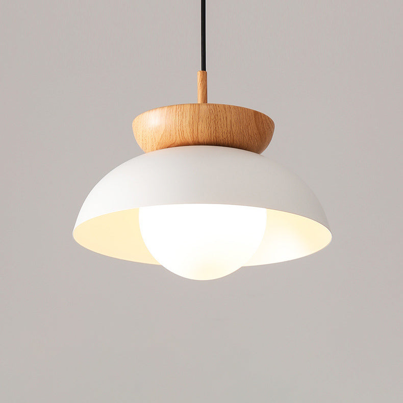 Modern Minimalist Round Bowl Wood Iron 1-Light Pendant Light For Living Room