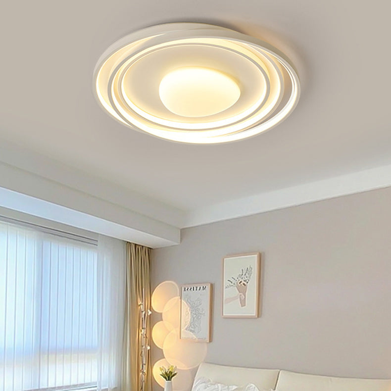 Modern Minimalist Cream Round Acrylic Iron LED Flush Mount Ceiling Light For Living Room