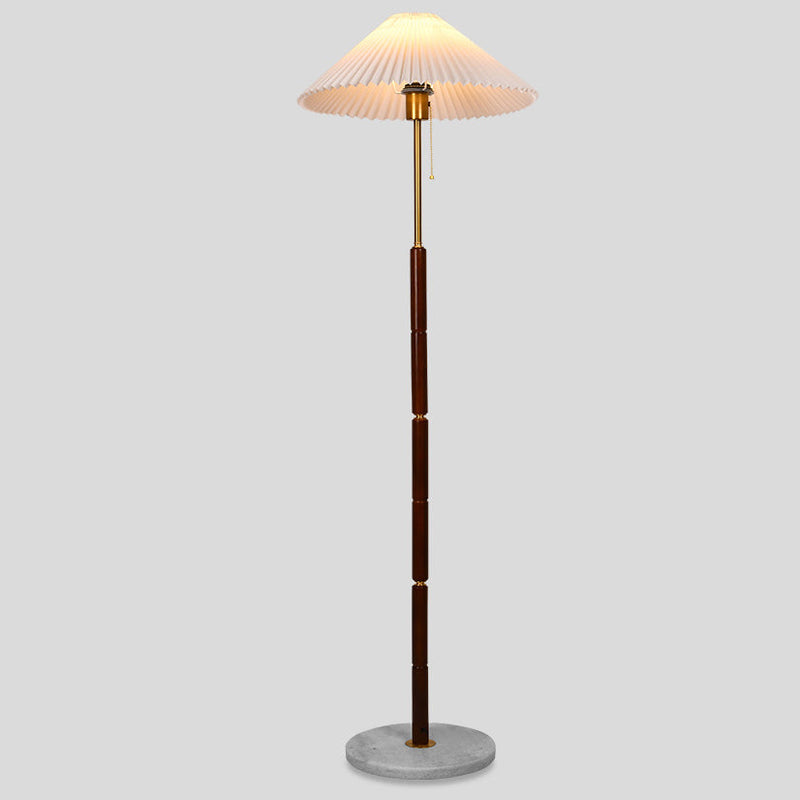 Traditional Japanese Plastic Pleated Conical Shade Marble Base 1-Light Standing Floor Lamp For Home Office