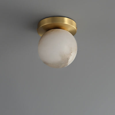 Traditional Chinese Copper Marble Cubic Ball Round Square 1-Light Semi-Flush Mount Ceiling Light For Hallway