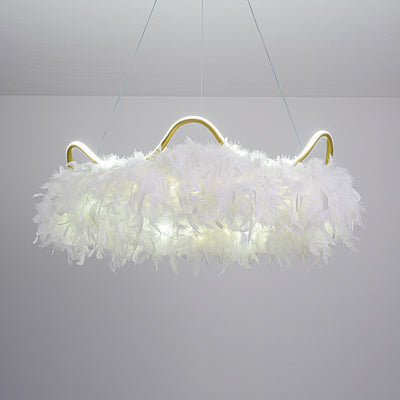 Contemporary Creative Crown Feather Aluminum Acrylic LED Pendant Light For Bedroom