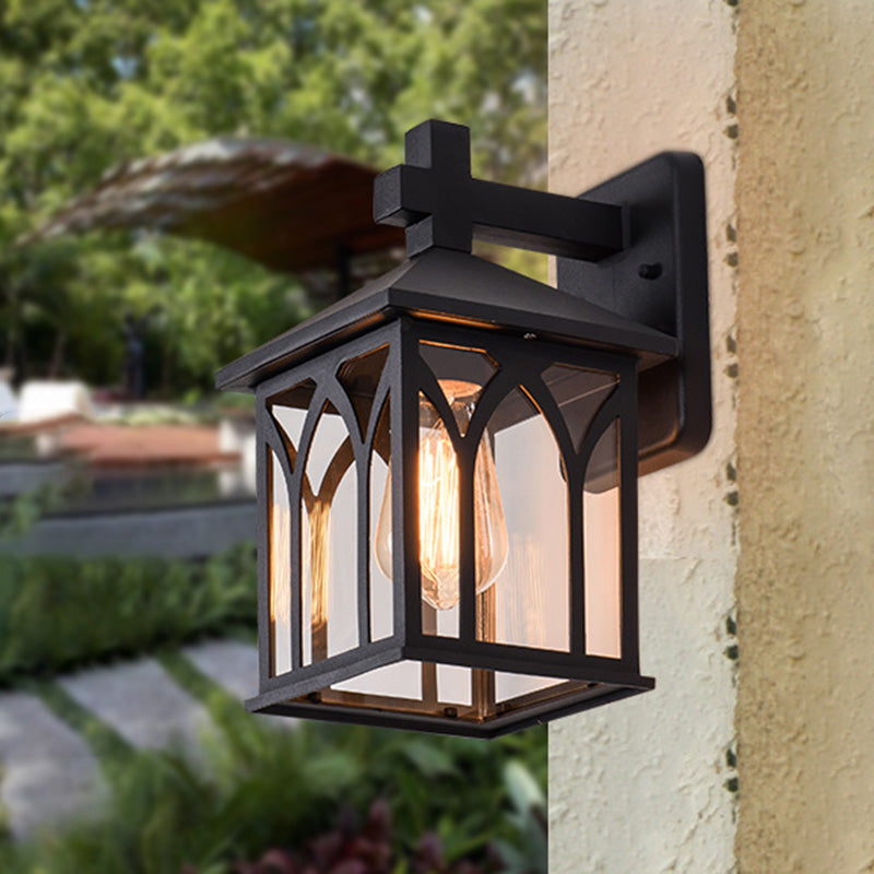 Traditional European Waterproof Aluminum Glass Cubic 1-Light Wall Sconce Lamp For Garden