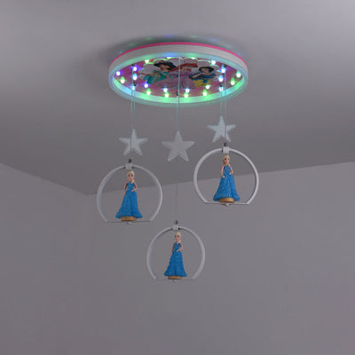 Contemporary Creative Cartoon Princess Elsa Acrylic Round Shade LED Flush Mount Ceiling Light For Bedroom