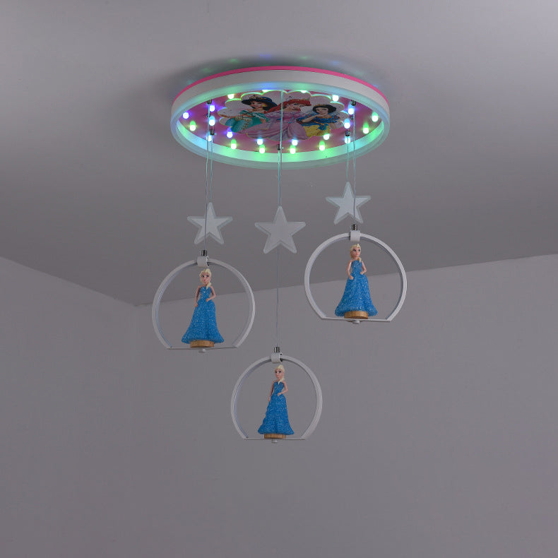 Contemporary Creative Cartoon Princess Elsa Acrylic Round Shade LED Flush Mount Ceiling Light For Bedroom