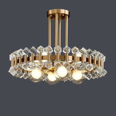 Modern Luxury Gold Finish Frame Colorful Glass Shade 6/8/10-Light Chandelier For Living Room