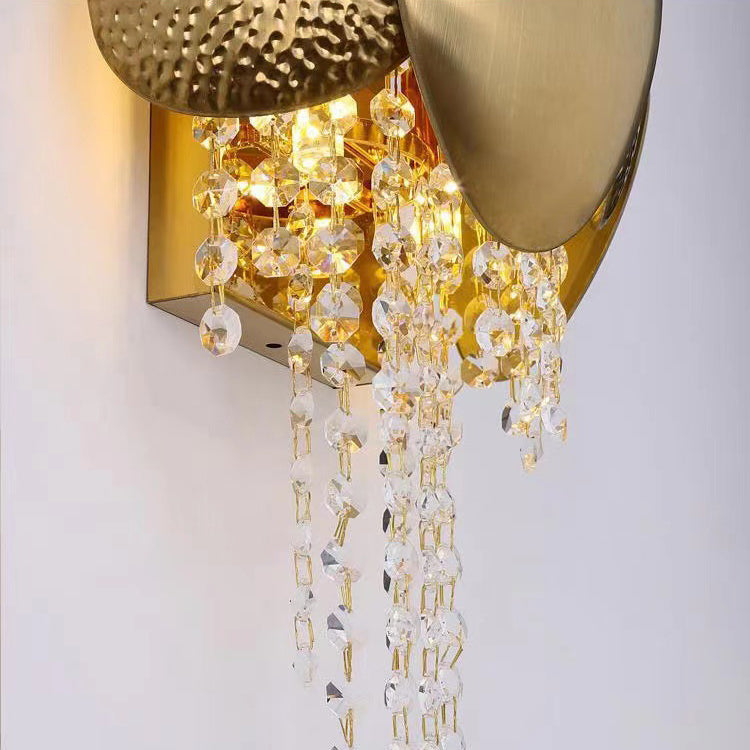 Modern Luxury Gold Stainless Steel Crystal Tassel 2-Light Wall Sconce Lamp For Living Room