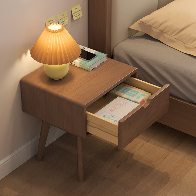 Modern Simplicity Square Cubic Rectangular Rubber Wood Nightstand 1/2 Drawer For Bedside