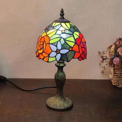 Traditional Tiffany Dome Flower Zinc Stained Glass 1-Light Table Lamp For Bedroom