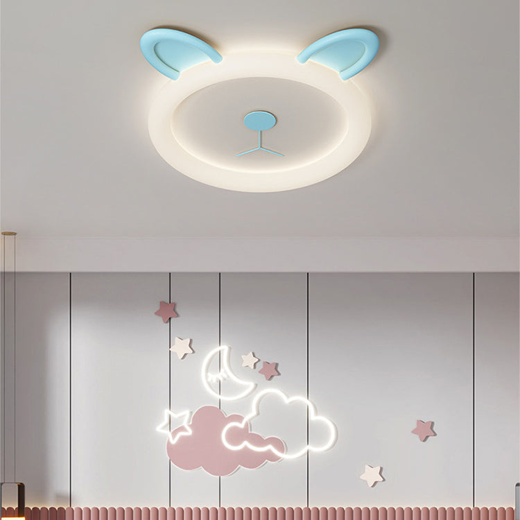 Contemporary Creative Cartoon Panda PE Resin LED Kids Flush Mount Ceiling Light For Bedroom