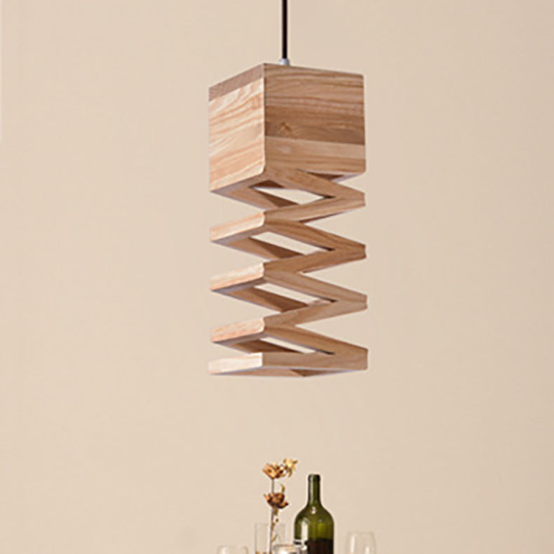 Contemporary Simplicity Geometric Square Wood 1-Light Pendant Light For Dining Room