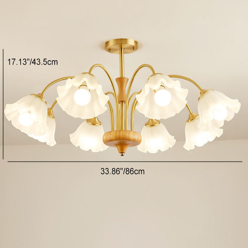 Lustre traditionnel français rond en cuivre, bois et verre, 4/6/8 lumières, pour salon 