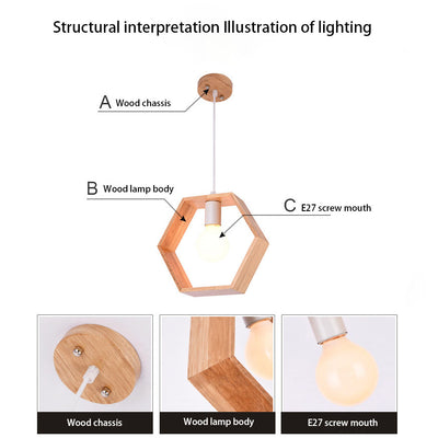 Modern Simplicity Wood Geometrical Shape 1-Light Pendant Light For Living Room