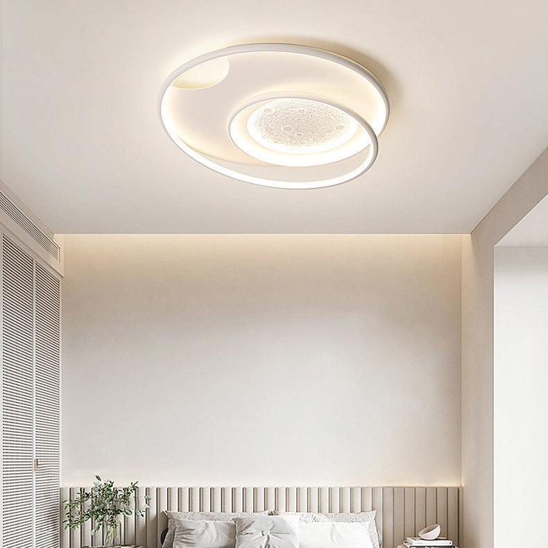 Modern Minimalist Round Circle Moon Aluminium Resin Silicone LED Flush Mount Ceiling Light For Bedroom