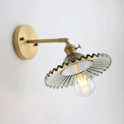 Contemporary Scandinavian Round Ripple All Copper Glass 1-Light Wall Sconce Lamp For Bedroom