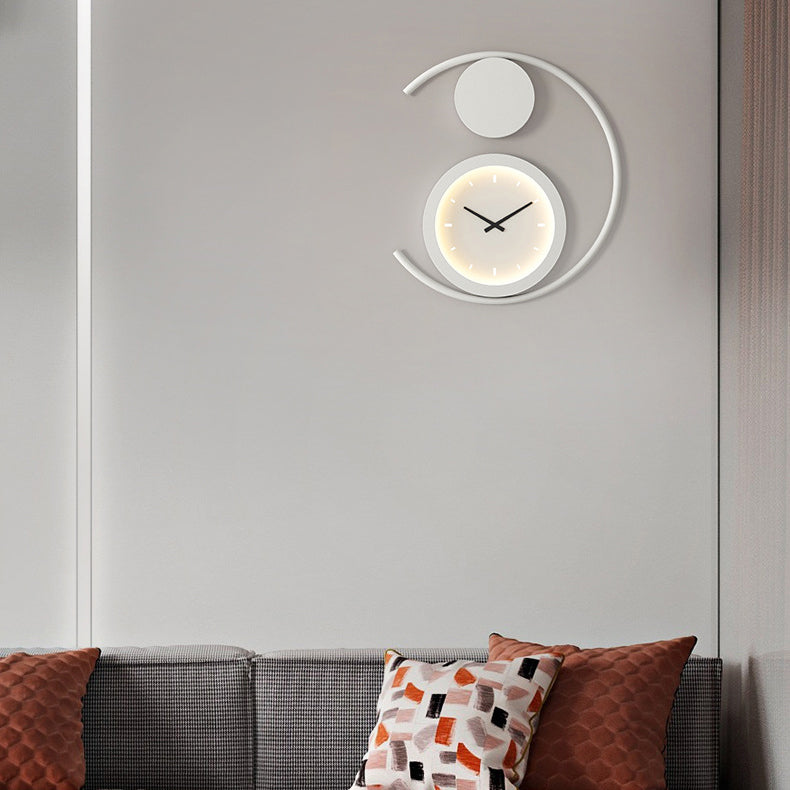 Contemporary Creative Round Decorative Clock Heart Iron Acrylic LED Wall Sconce Lamp For Bedroom