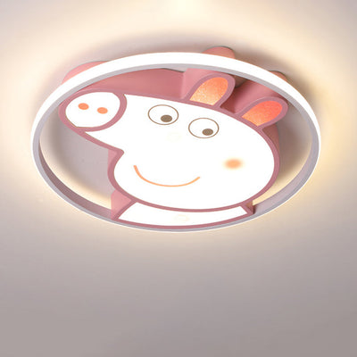 Contemporary Creative Kids Iron Acrylic Round Pig LED Flush Mount Ceiling Light For Bedroom