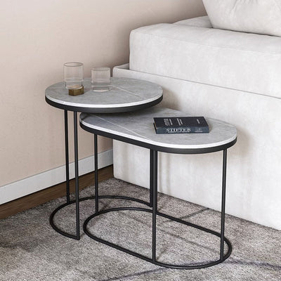 Contemporary Luxury Oval Sintered Stone Top Nesting End Table For Living Room