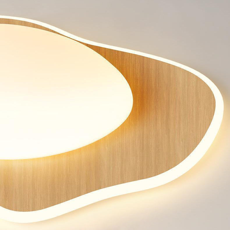 Modern Simplicity Poached Egg Round Wood Plastic LED Flush Mount Ceiling Light For Bedroom