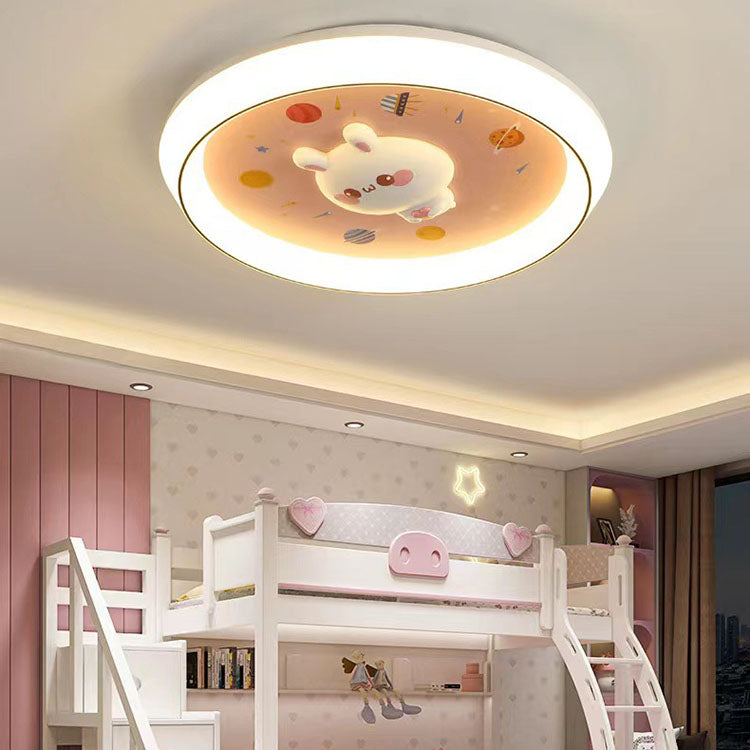 Modern Minimalist Kids Cartoon Round Acrylic Iron Resin LED Flush Mount Ceiling Light For Bedroom