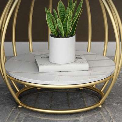 Contemporary Scandinavian Round Birdcage Stainless Steel Metal Slate Coffee Table For Living Room