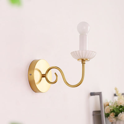 Traditional French Candelabra Brass Glass 1-Light Wall Sconce Lamp For Bedroom