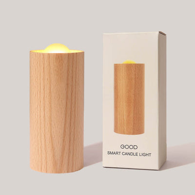 Modern Simple Wooden Cylindrical USB LED Table Lamp