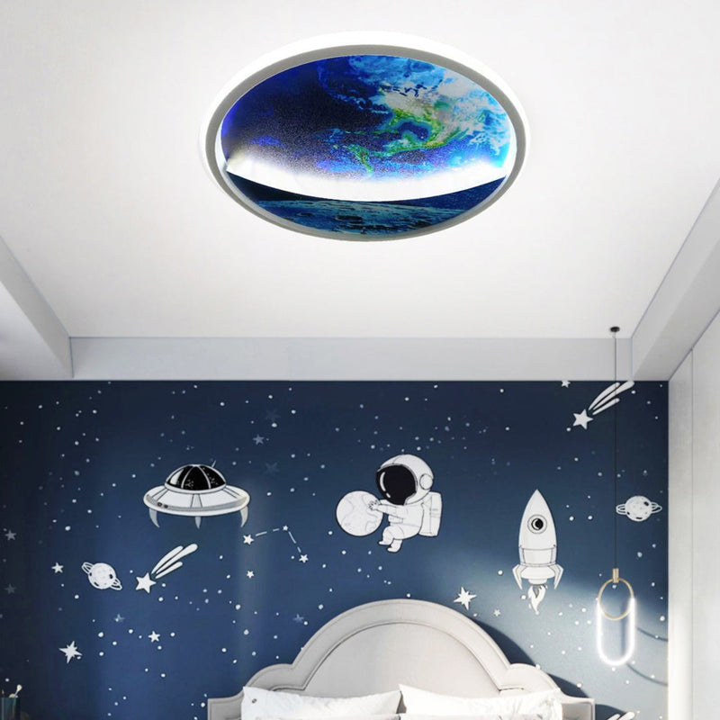 Modern Art Deco Planet Earth Round Silicon Iron LED Flush Mount Ceiling Light For Living Room