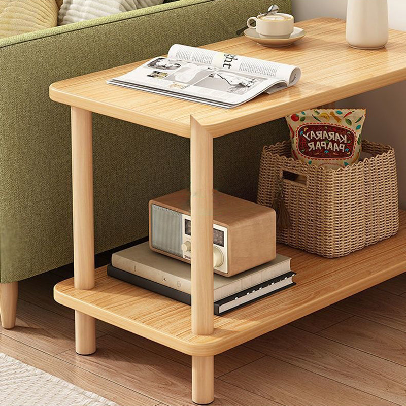 Traditional Japanese Wood Rectangular End Table 3-Tier For Living Room