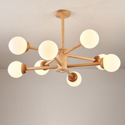 Modern Mid-century Rubberwood Branch Frame Glass Magic Bean 6/8/12-Light Chandelier For Bedroom