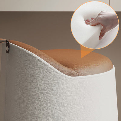 Modern Simplicity Leather Wood Aluminum Alloy Sponge Round Cylinder Vanity Stool Backrest For Bedroom