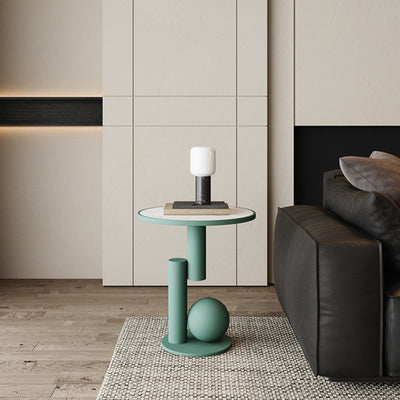 Contemporary Scandinavian Geometric Cylinder Sintered Stone Side Table For Living Room