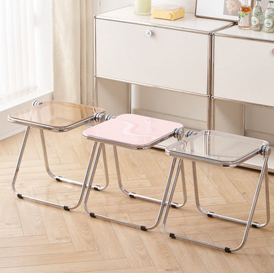 Contemporary Simplicity Square Acrylic Metal Frame Foldable End Table For Living Room