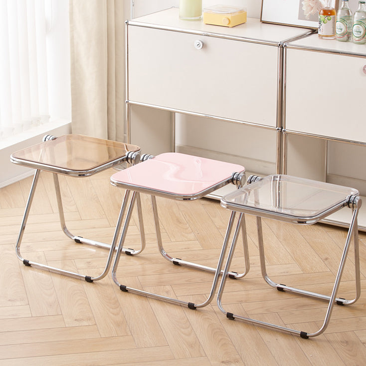 Contemporary Simplicity Square Acrylic Metal Frame Foldable End Table For Living Room