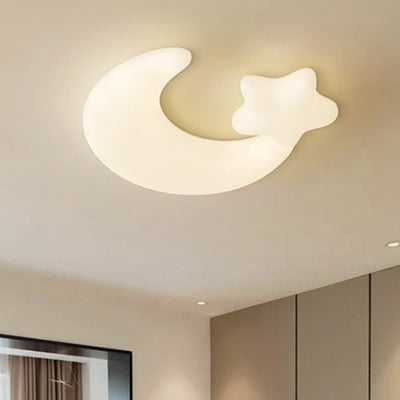 Modern Minimalist Moon Star PE Iron LED Flush Mount Ceiling Light For Bedroom